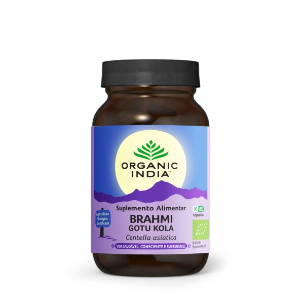 Brahmi Gotu Kola Organic India 90 capsulas vegetais função cognitiva circulação