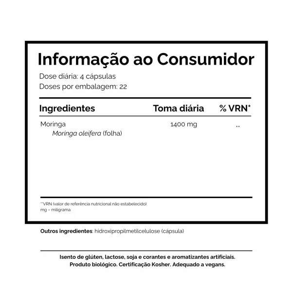 Informação ao Consumidor Moringa Organic India energia nutricao vilatlidade