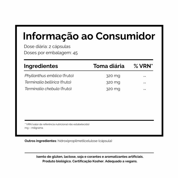 Informação ao Consumidor Triphala Organic India desintoxicação otimizaçao gastrointestinal