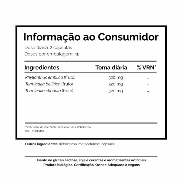 Informação ao Consumidor Triphala Organic India desintoxicação otimizaçao gastrointestinal