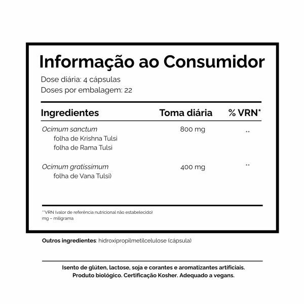 Informação ao Consumidor Tulsi Holy Basil Organic India tranquilidade imunidade respiração