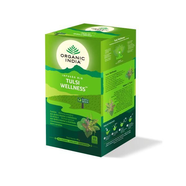 Infusao Bio Tulsi Wellnes Organic India 25 saq energia foco