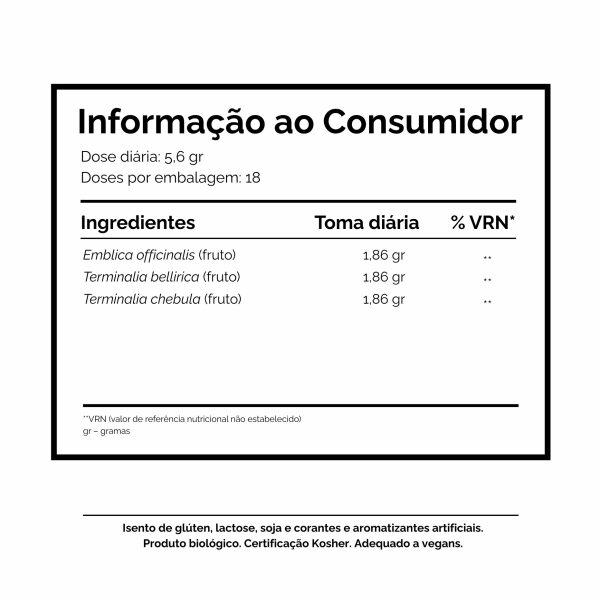 Informação ao Consumidor Triphala po Organic India desintoxicação gastrointestinal suave