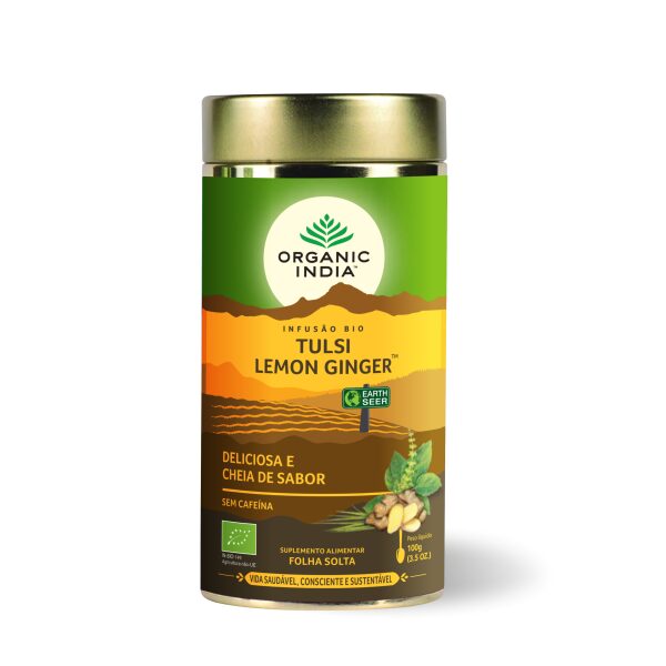 Infusão Bio Tulsi Lemon Ginger Organic India 100 gr folha solta imunidade detox