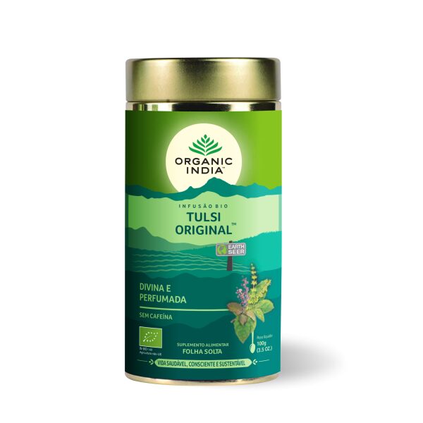 Infusão Bio Tulsi Original Organic India 100 gr folha solta respiratório stress