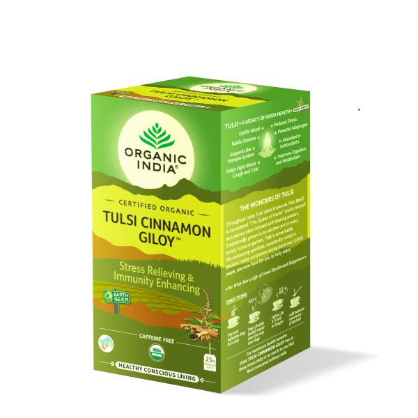 Infusao Bio Tulsi Cinnamon Giloy Organic India 25 saq imunidade