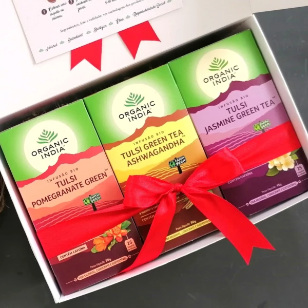 Presente de Natal Trio Chás Verdes Tulsi Organic India