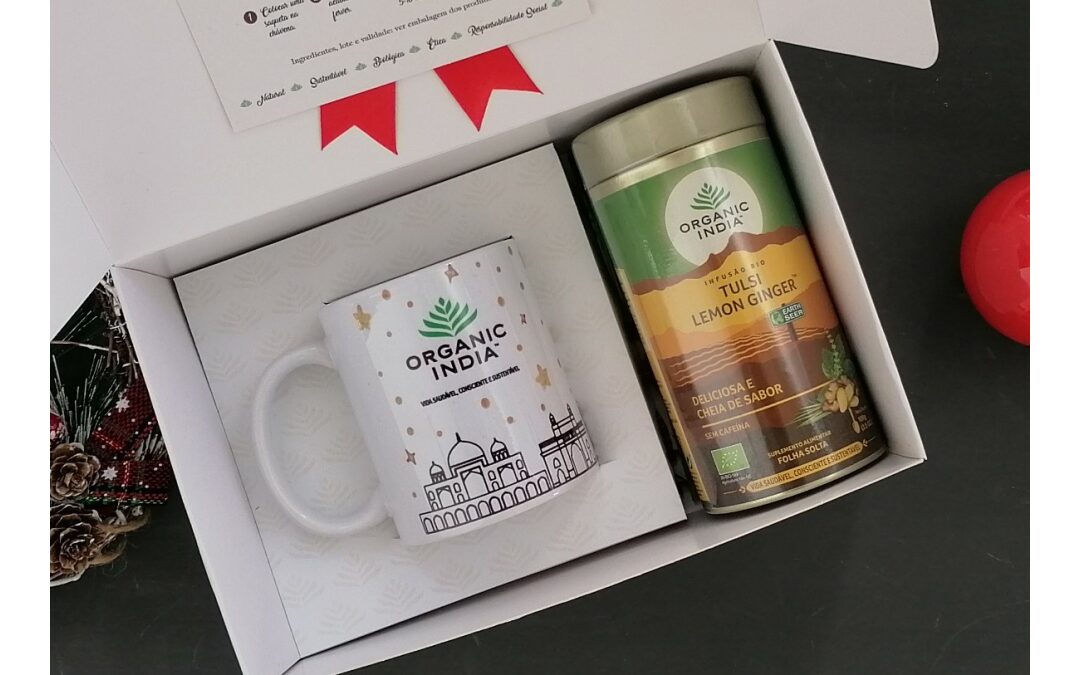 Caixas de Natal Organic India 2023-Infusão folha solta e caneca